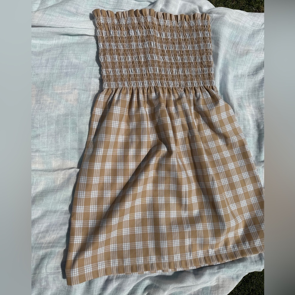 Tan beige palaka tube dress (home sewn)